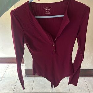 American Eagle Outfitters Women's Burgundy Long Sleeve bodysuit
